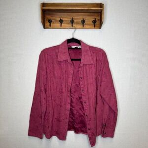 Aparenza Vintage 90s Pink Floral Embroidered Button Shirt Blouse Top Size L